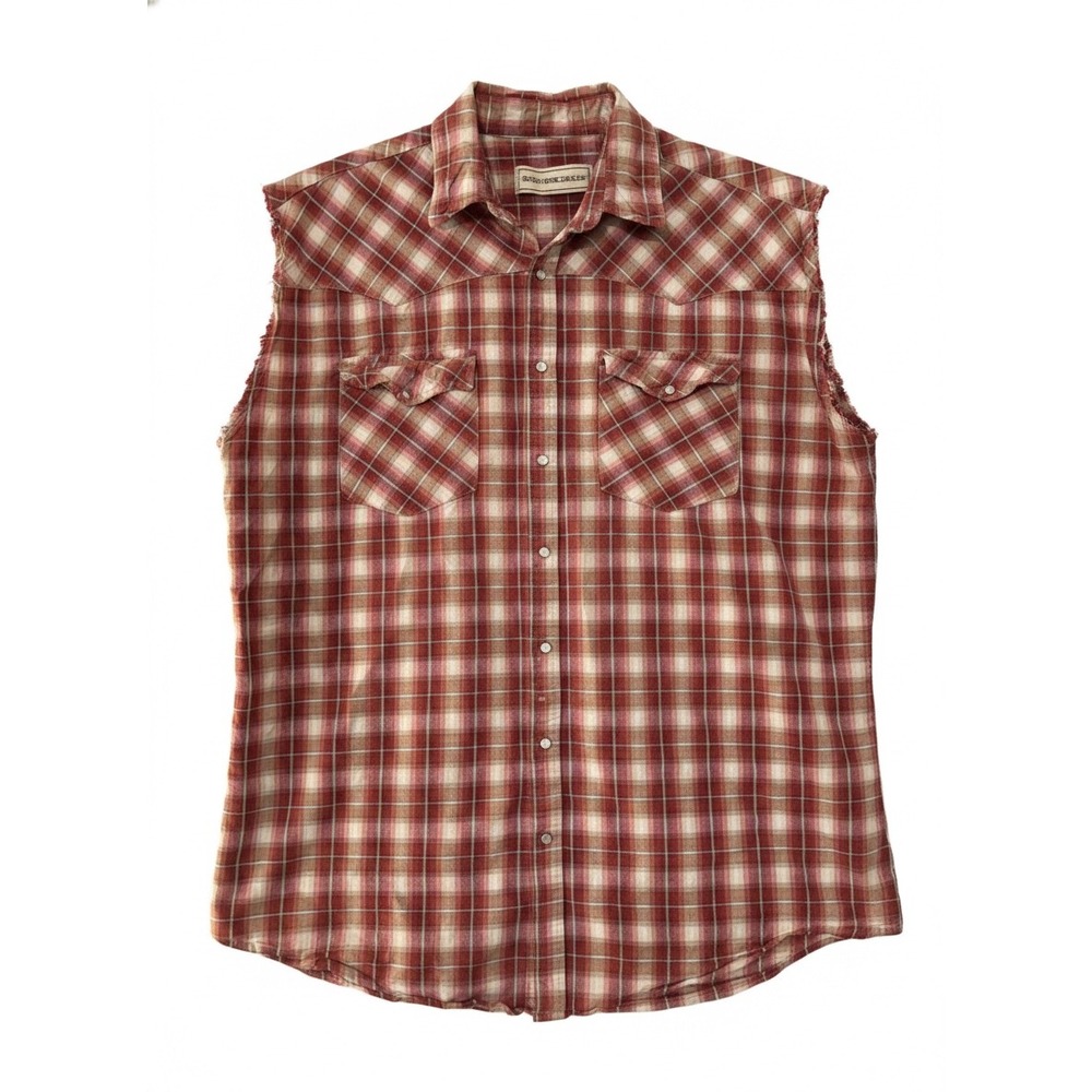 Bit & Bridle Red Plaid Sleeveless Western Shirt XLT Cowboy‎ Casual Grunge Y2K